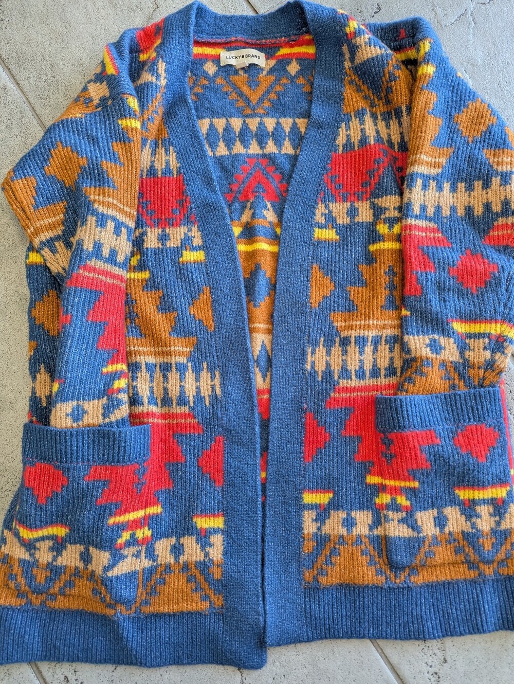WORN 1X LUCKY BRAND AZTEC PRINT SWEATER CARDIGAN - Picture 9 of 9
